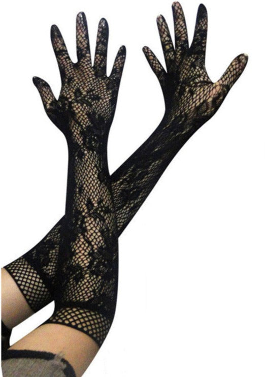 elegant elbow length lace gloves - 0