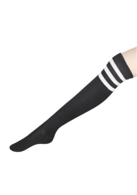 black & white rib knit thigh highs - 1