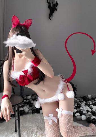 christmas bunny girl red 4pc set - 6